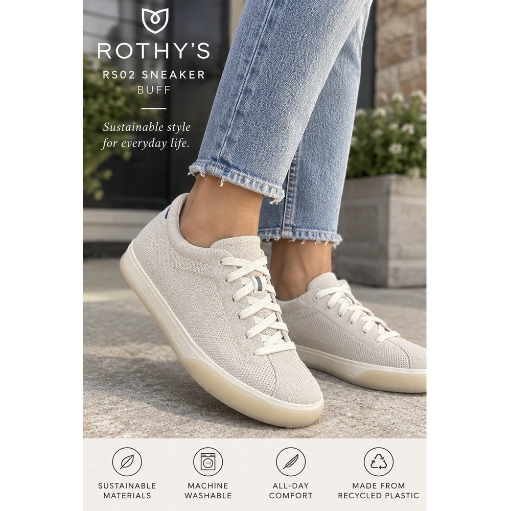 Rothy’s RS02 Women’s 10.5 Buff Beige Knit Lace Up Washable Sneakers Shoes
